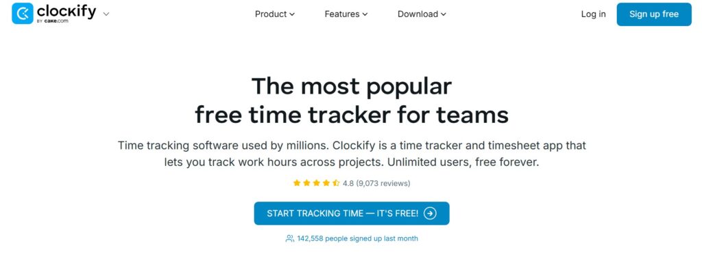 Clockify homepage