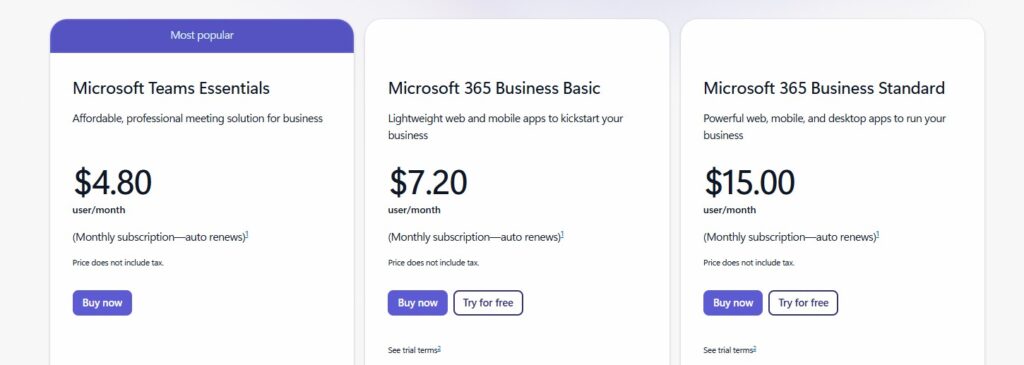 Microsoft Teams pricing