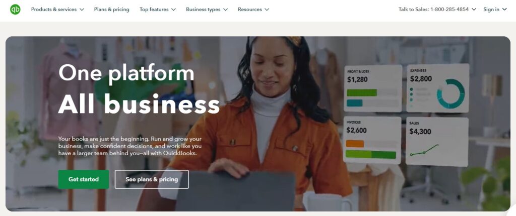 QuickBooks homepage