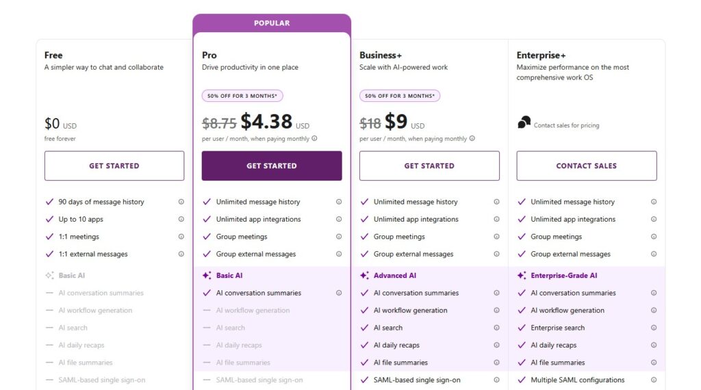 Slack pricing