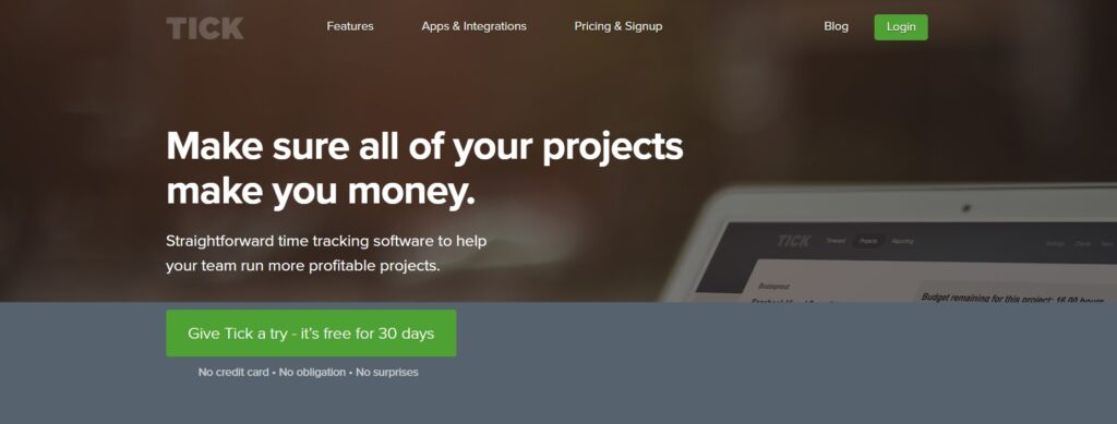 Tickspot homepage