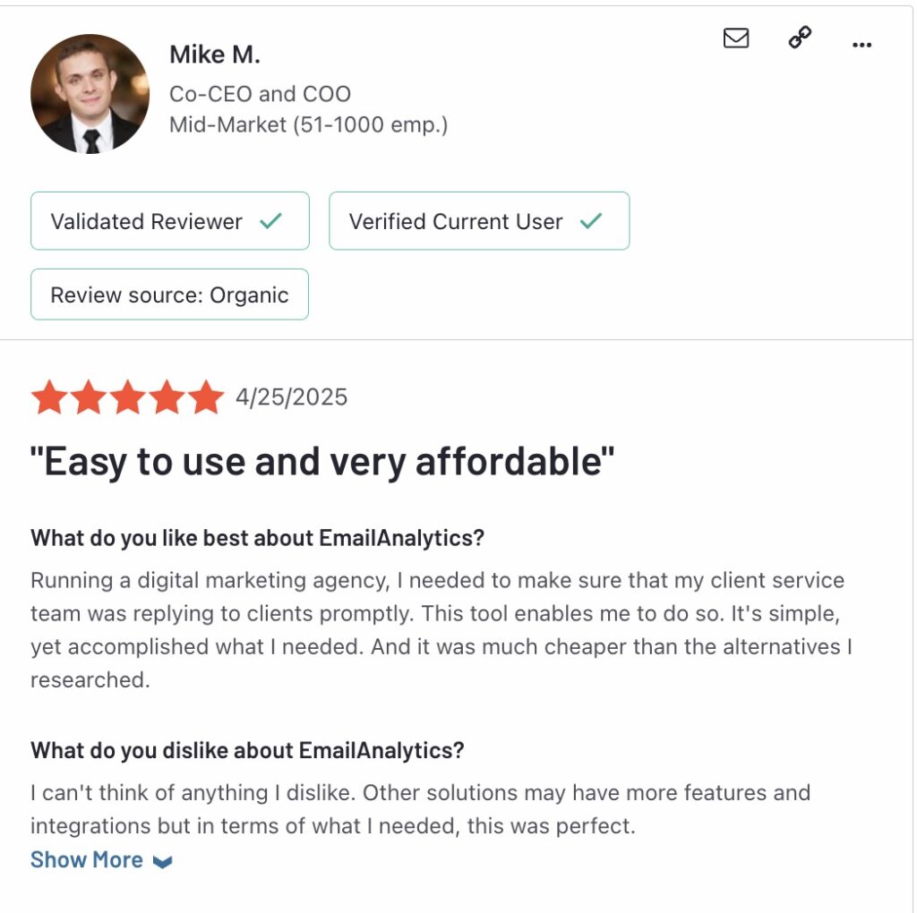 emailanalytics postive reviews