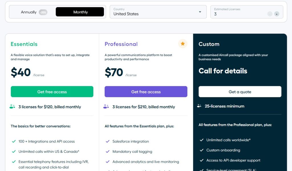 Aircall pricing