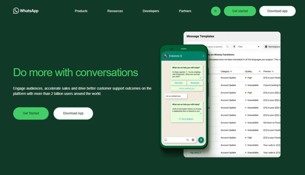Whatsapp for business homepage
