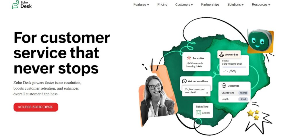 Zoho Desk homepage