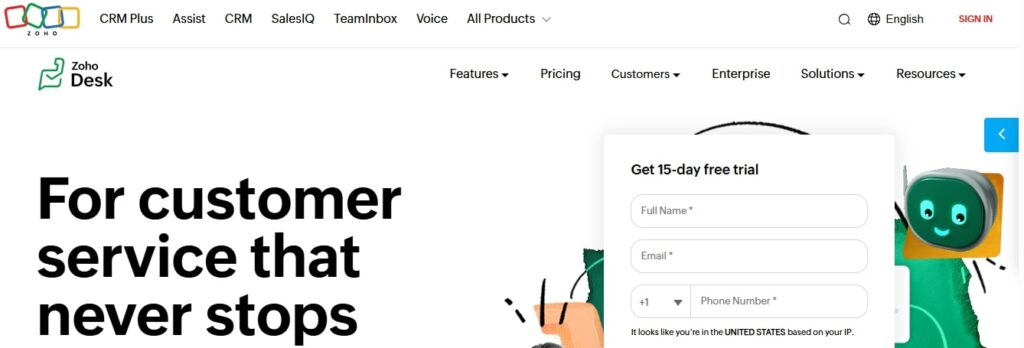 Zoho Desk Home Page