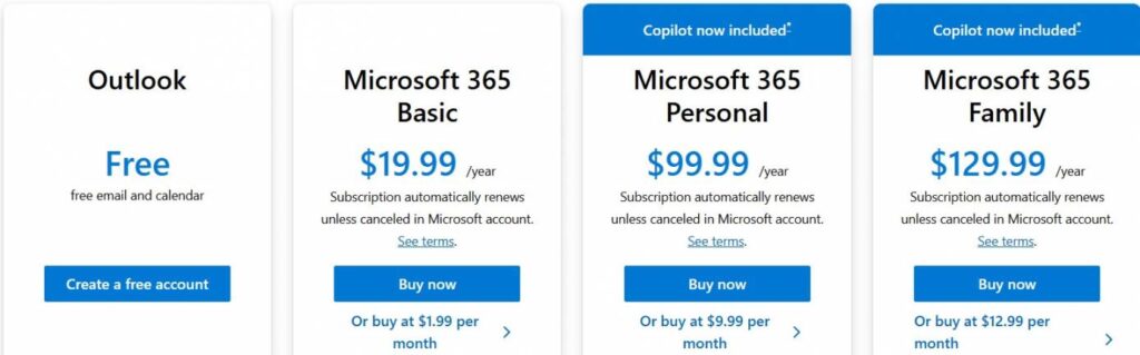 Microsoft outlook pricing