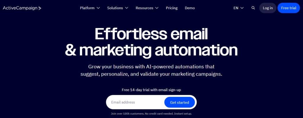 ActiveCampaign homepage