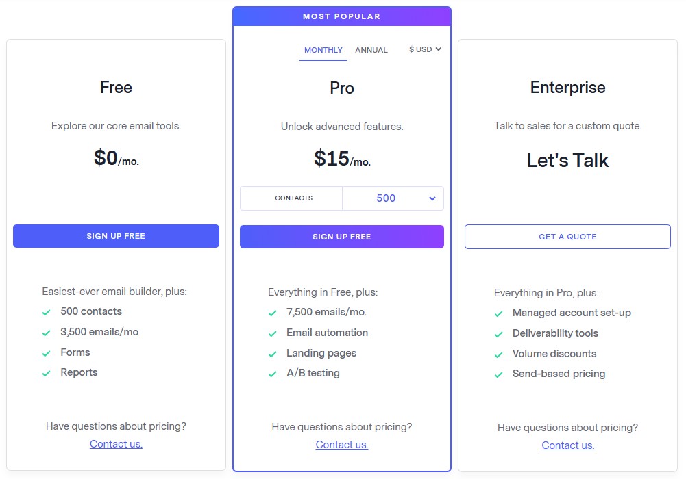 Benchmark Email pricing