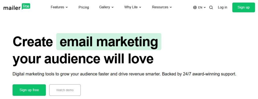Mailer Lite homepage
