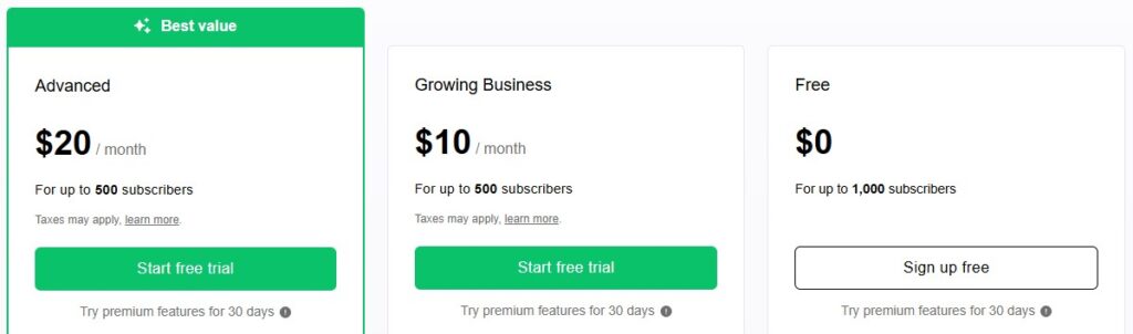 Mailer Lite pricing