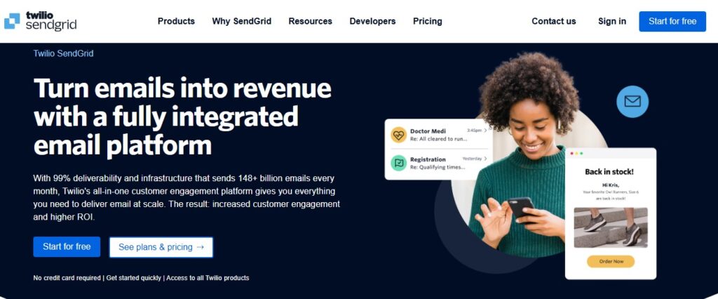 SendGrid homepage