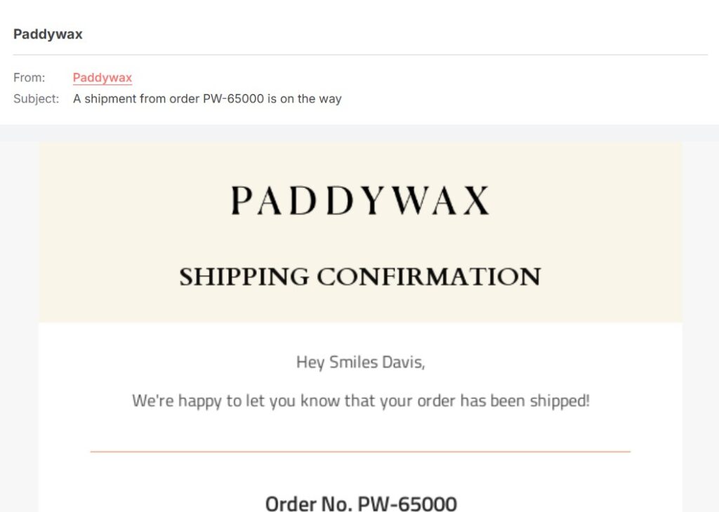 Shipping confirmation