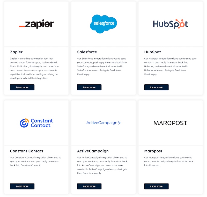 timetoreply integrations