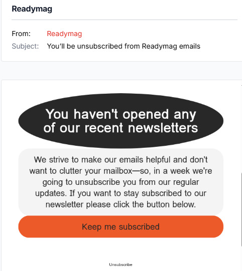 Readymag unsubscribe email