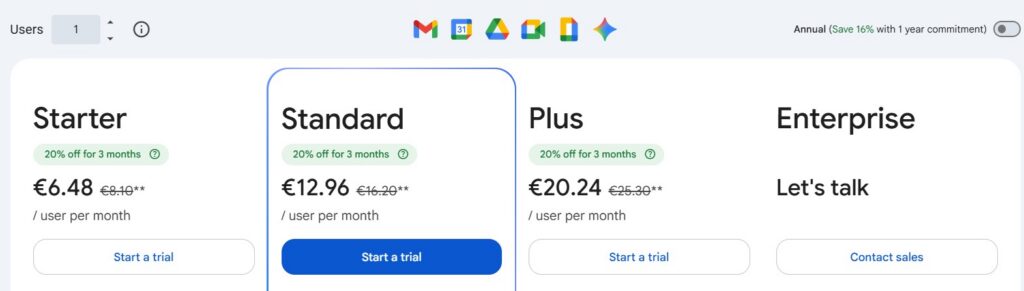 Google workspace pricing