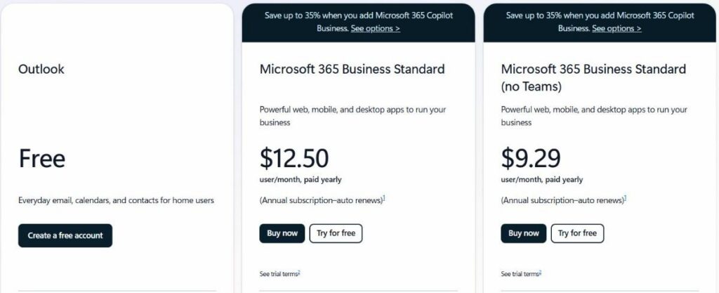 MicrosoftOutlook business pricing