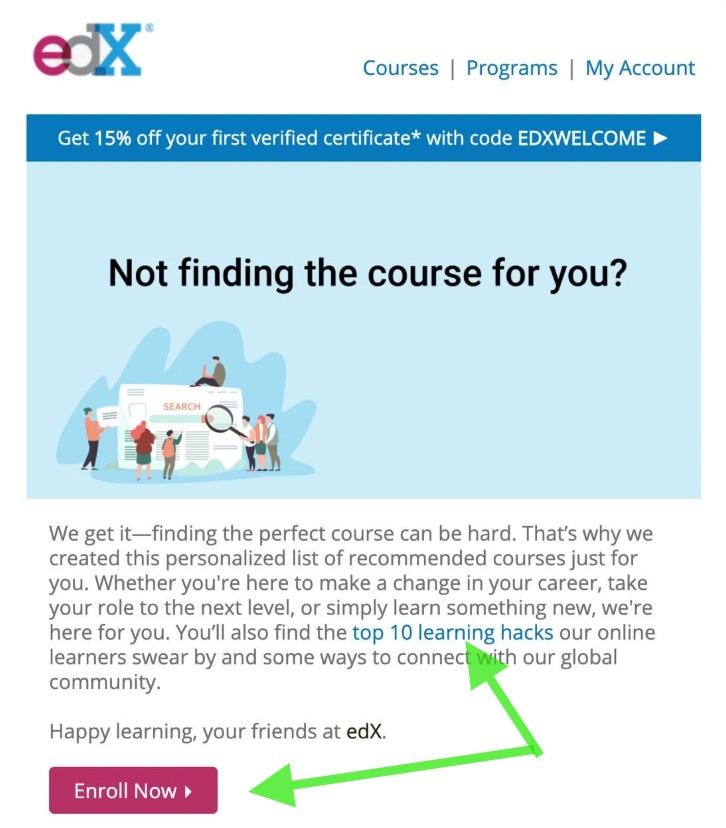 Links and CTA for mobile email view