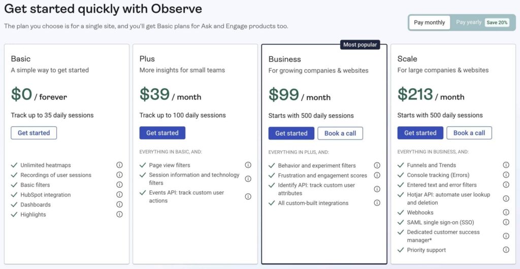 hotjar pricing