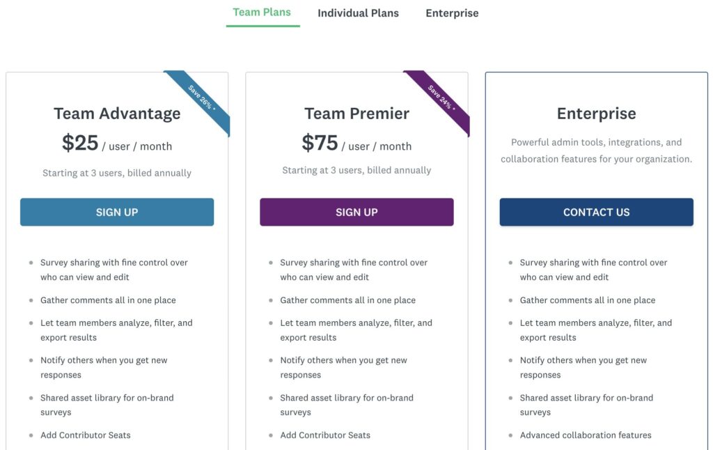 surveymonkey team plans