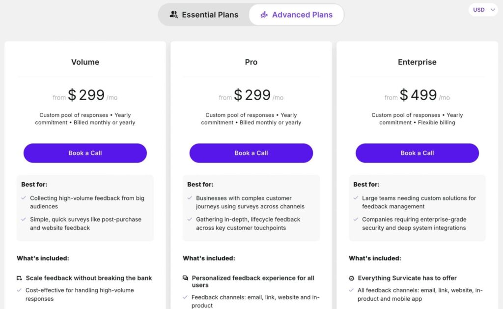 survicate advanced plans