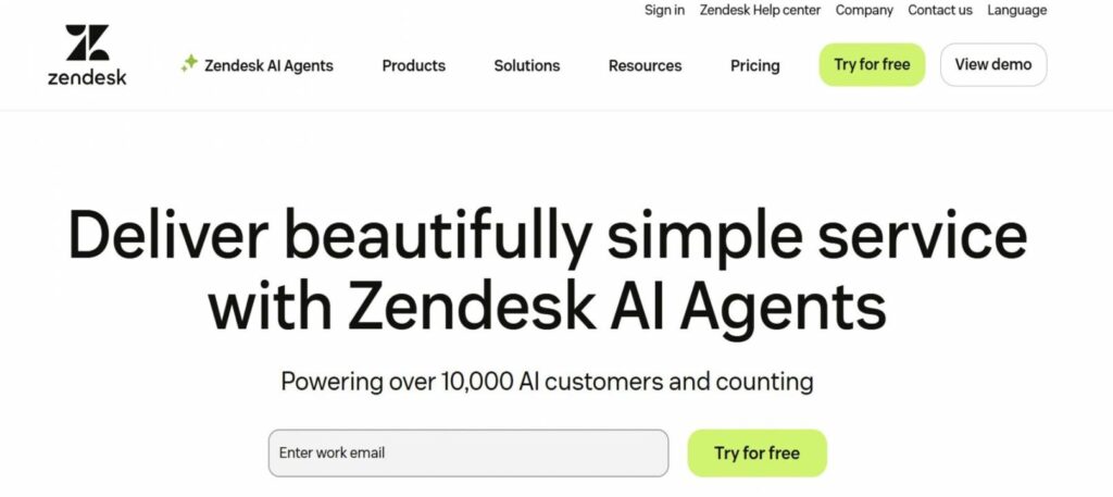 Zendesk homepage