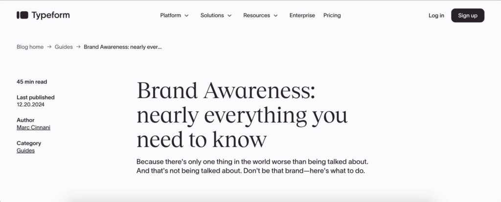 Typeform Brand Awareness Pillar Page