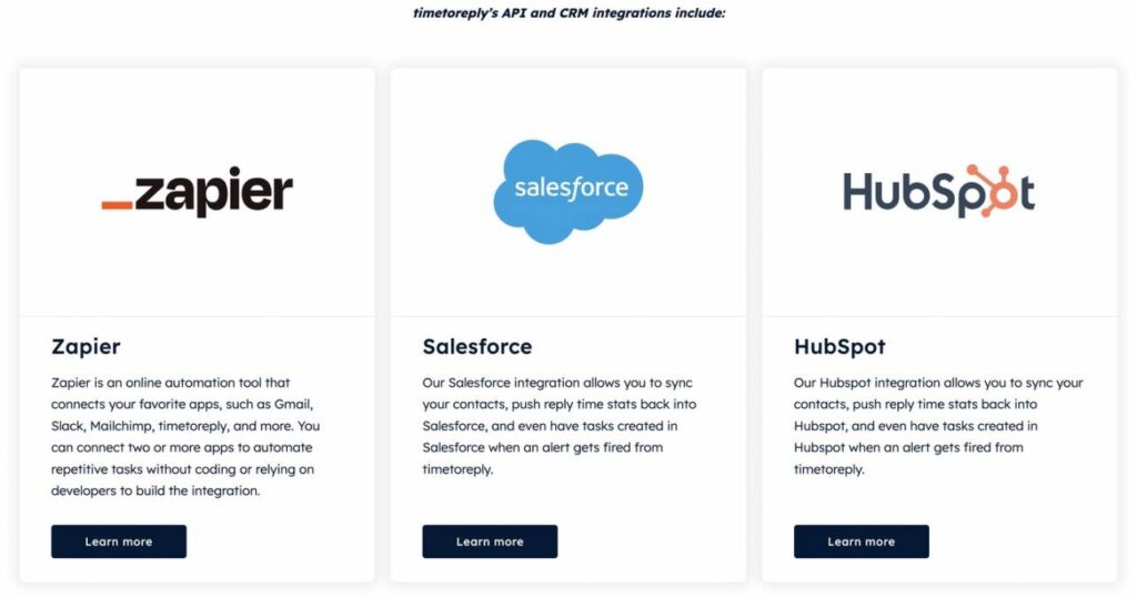 Timetoreply integrations