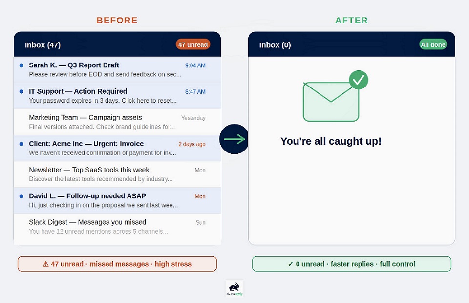 Outlook inbox before after