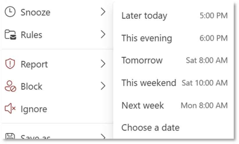 Snooze email in Outlook
