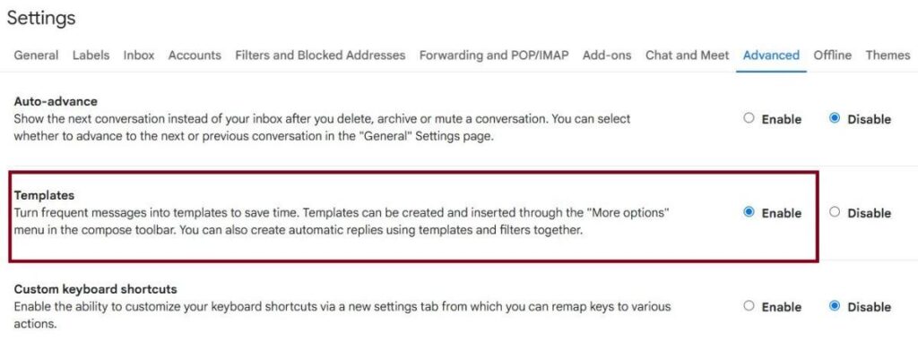 Gmail templates