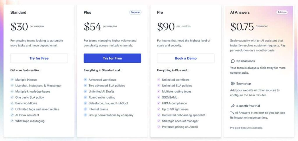 Pricing page screenshot of Help Scout