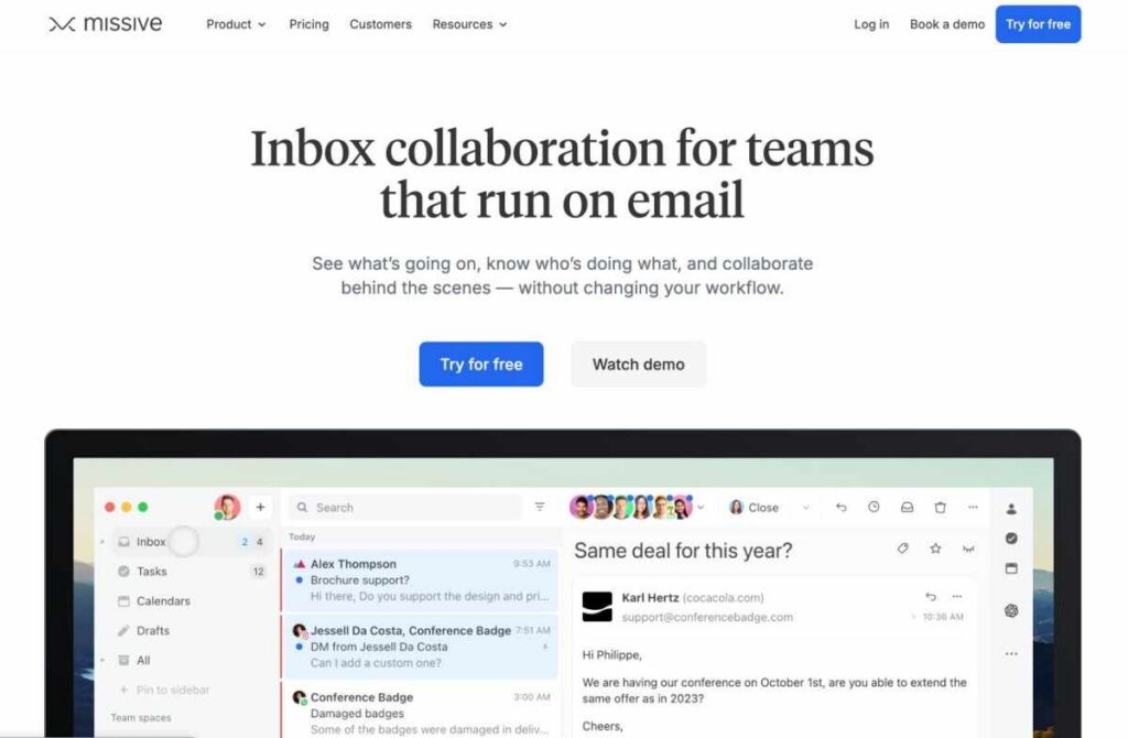 Missive homepage
