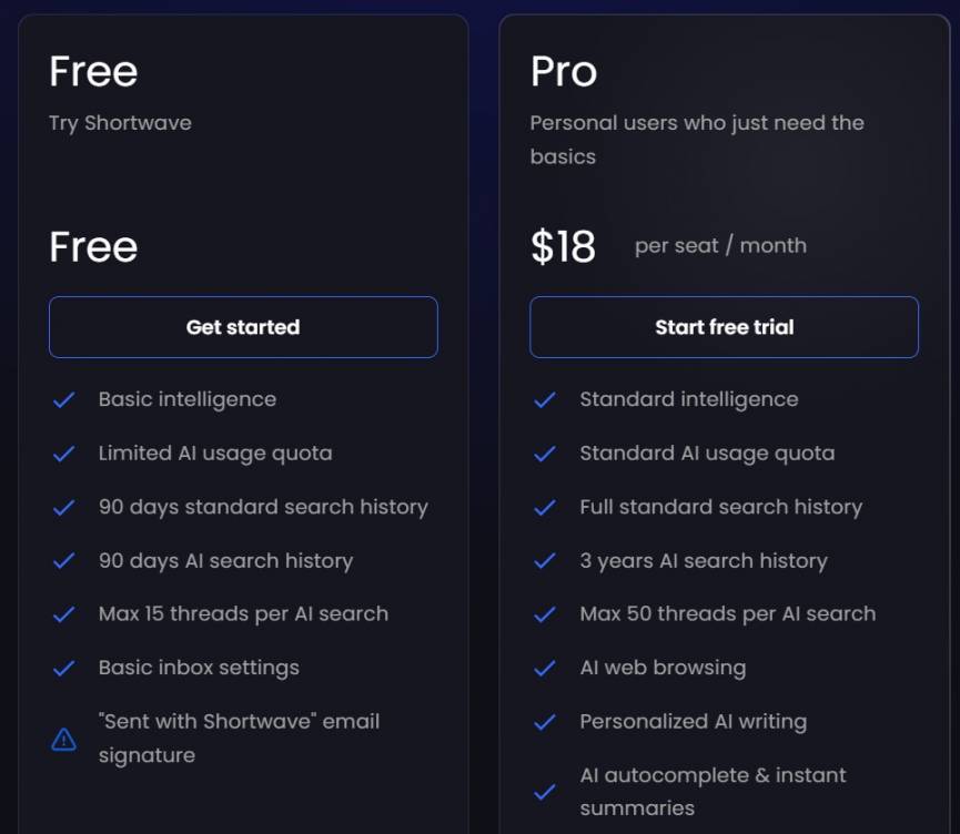 Shortwave pricing page