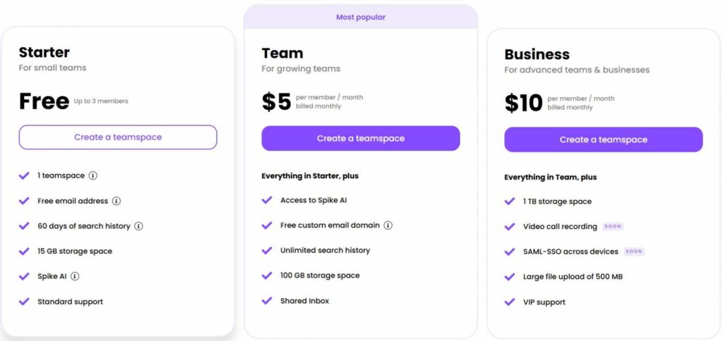 Spike pricing page