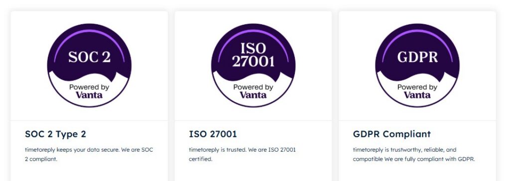Timetoreply Security Compliance Certifications