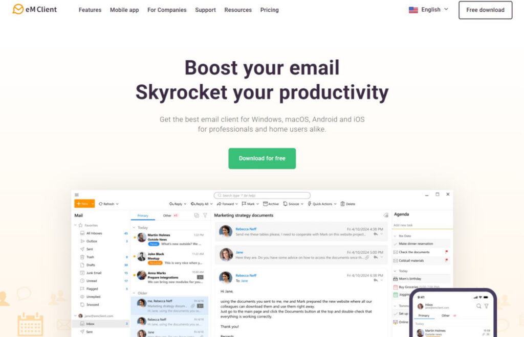 eM Client homepage